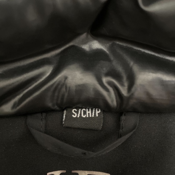 Guess Black Water Resistant Faux Fur Hood Quilted Puffer Moto Fitted Coat Size S - Picture 6 of 16